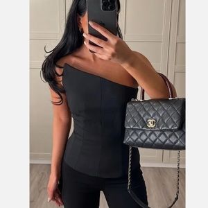 ZARA WOMAN BLACK ASYMMETRIC BUSTIER CORSET TOP SIZE M REF. 9393/408